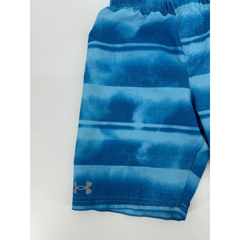 Under Armour Boys Blue Tie Dye Striped Swim Trunks Mesh Lined Shorts Size Medium